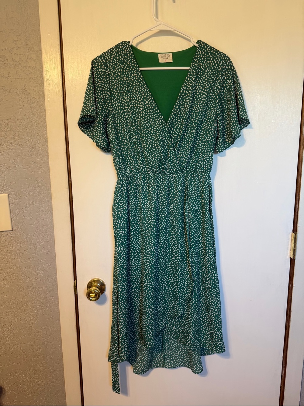 Sienna Sky Green Polka-Dot Wrap Midi Dress